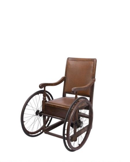 Period dark wood leather wheelchair